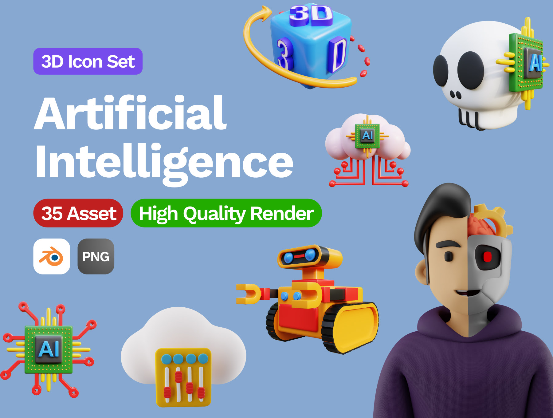 3D人工智能图标 3D Artificial Intelligence Icon blender格式-3D/图标-到位啦UI